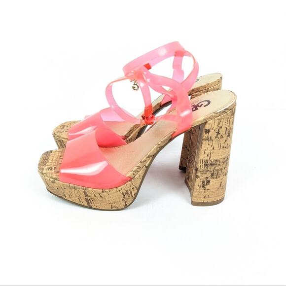 GBG Los Angeles Womens Shoes Pink Queen Platform Cork Block Heel Sandals Size 7 - Picture 5 of 10